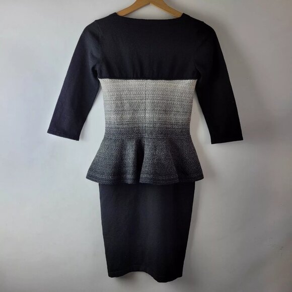 D.Exterior Women Size XS Black White Wool Knit Peplum Dress - Picture 12 of 13